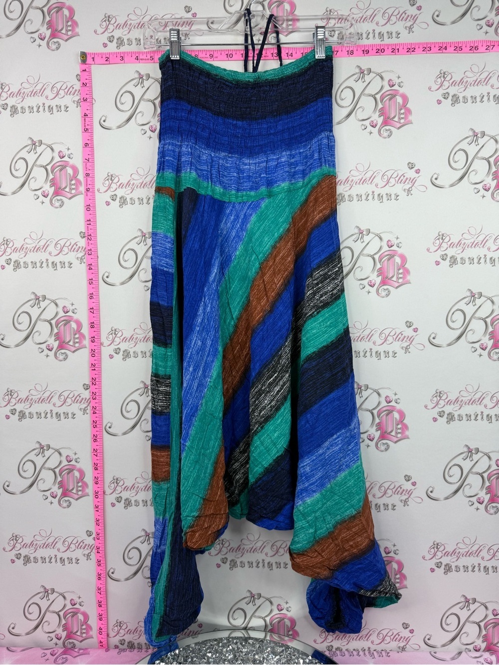 Harem pants stripes Striped Wide-Leg Track Pants in Blue black & Brown